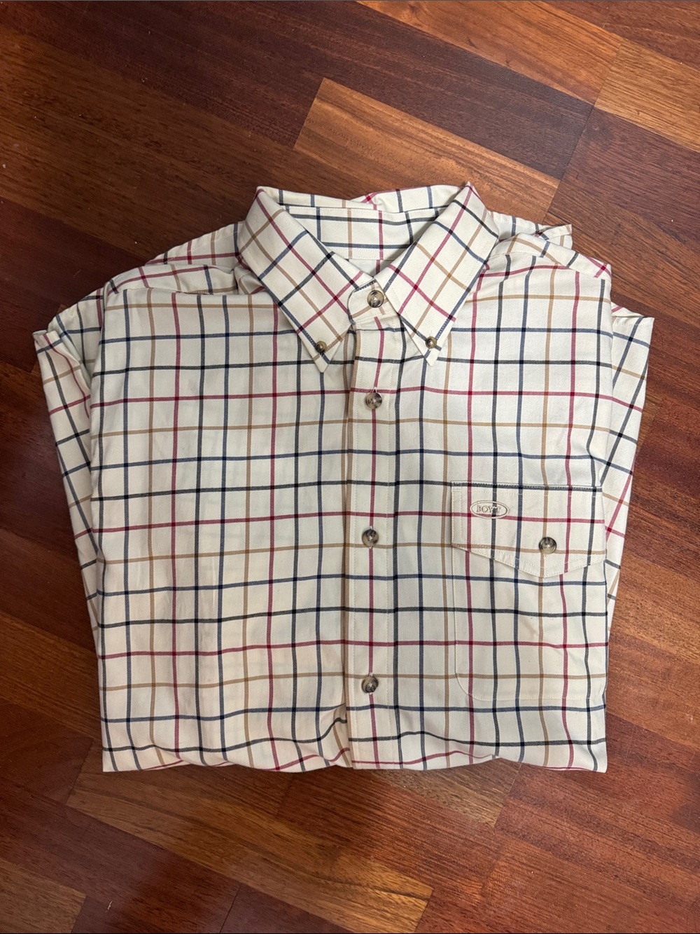 Men's Cream Plaid Long-Sleeve Button-Down Shirt